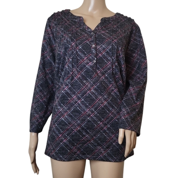 Napa Valley 3/4 Sleeve Plaid Hacci Pleated Women's Top 2X - Picture 1 of 6